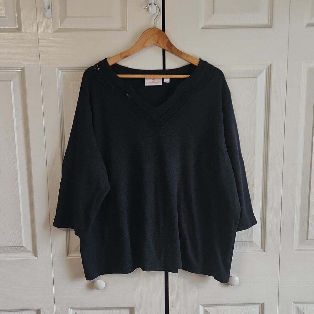Quacker Factory Womens Black Top Size 2X‎ Sequins 3/4 Sleeve Academia Neutral